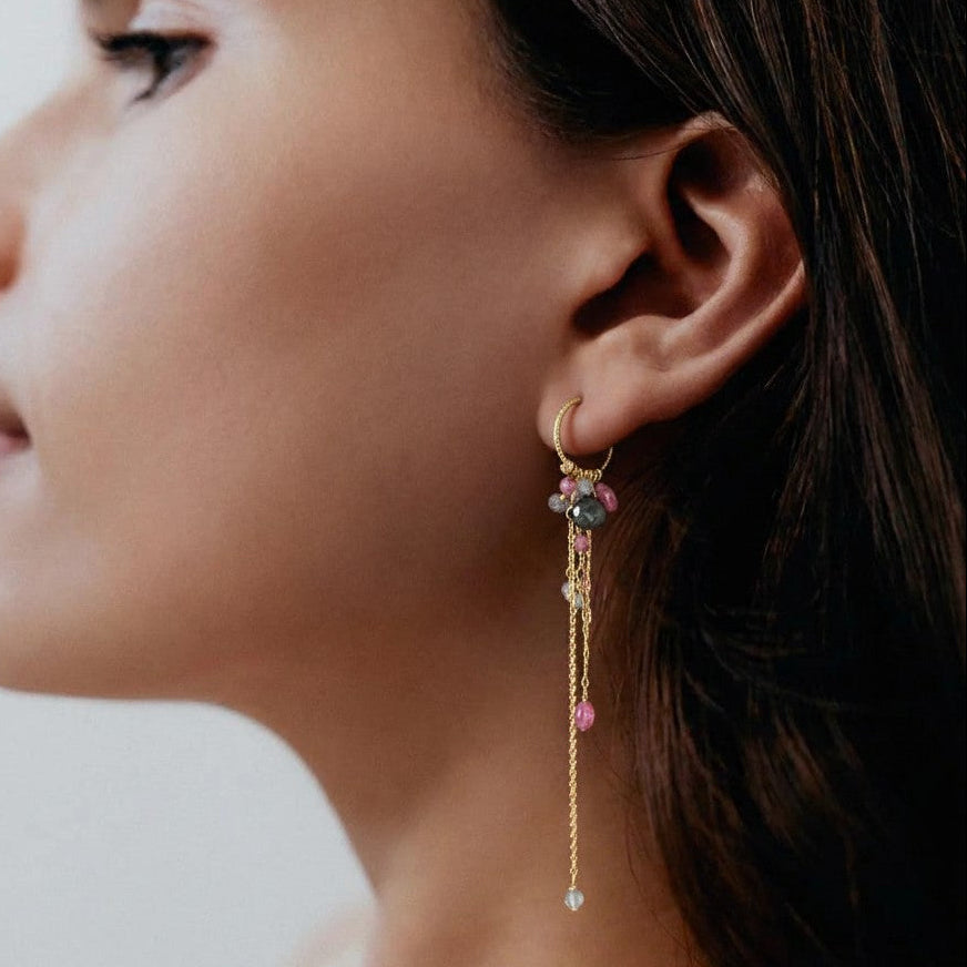 イヤリング ジェリーの世界 写真集「Orecchini etnici」Skira Orecchini zaffiri e labradoriti - Frida (cerchietto) – Ishwara Jewels