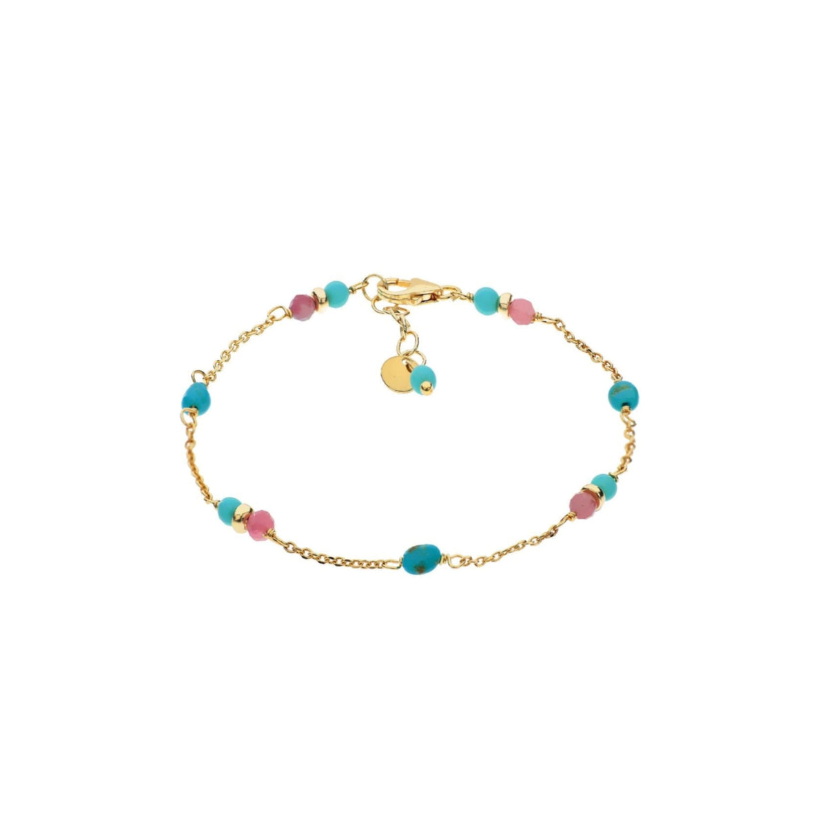 Bracciale lineare con pepite di Turchese e Tormaline Rosa | Estate