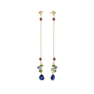 Long earrings with Amethyst, Kyanite, Diopsite, Garnet | Caleido 18kt Gold