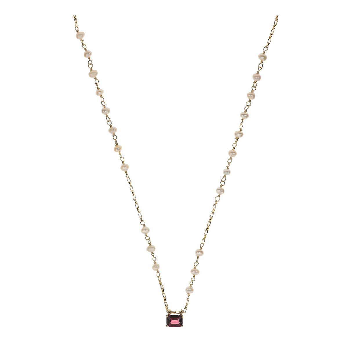 Necklace with Emerald cut Garnet and natural pearls | Unique