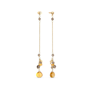 Long earrings with Citrine and Smoke | Caleido 18kt Gold