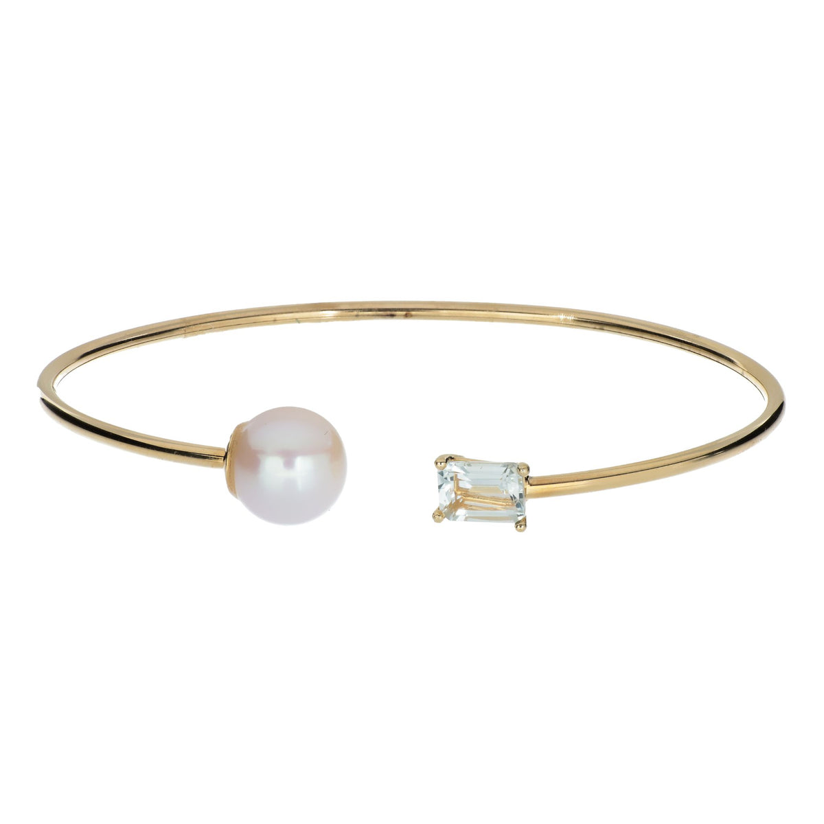Bracciale Bangle con Ametista verde taglio Smeraldo e perle naturali | Unica