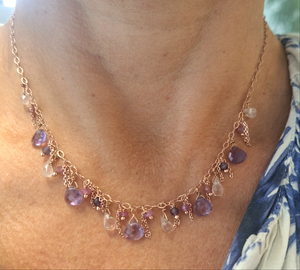 Choker Necklace with Amethysts, Pink Sapphires and Quartz | Happy Soul
