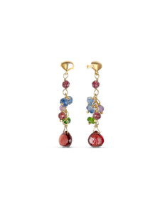 Garnet, Kyanite, Amethyst, Diopsite Drop Earrings | 18kt Gold