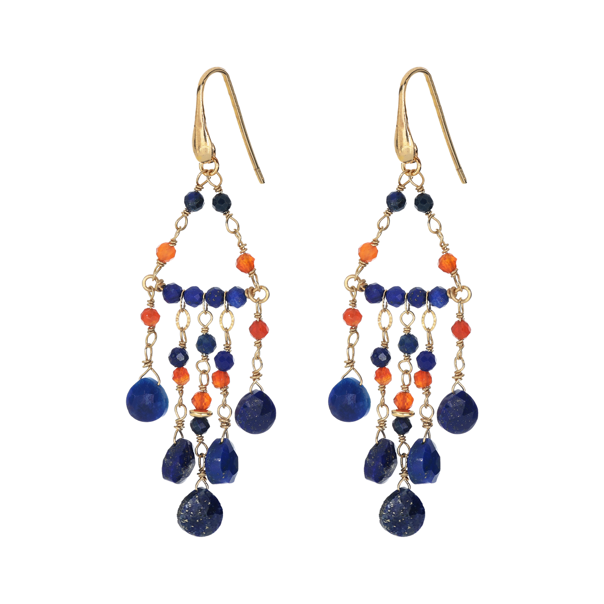 Chandelier earrings with Lapis Lazuli and Carnelian | Cromatica
