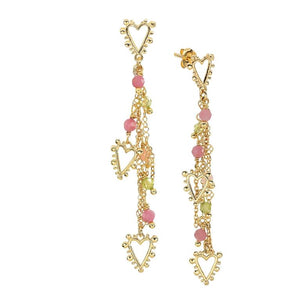 Orecchini cuori pendenti con Peridoti, Tormaline rosa e Opali | Poesia