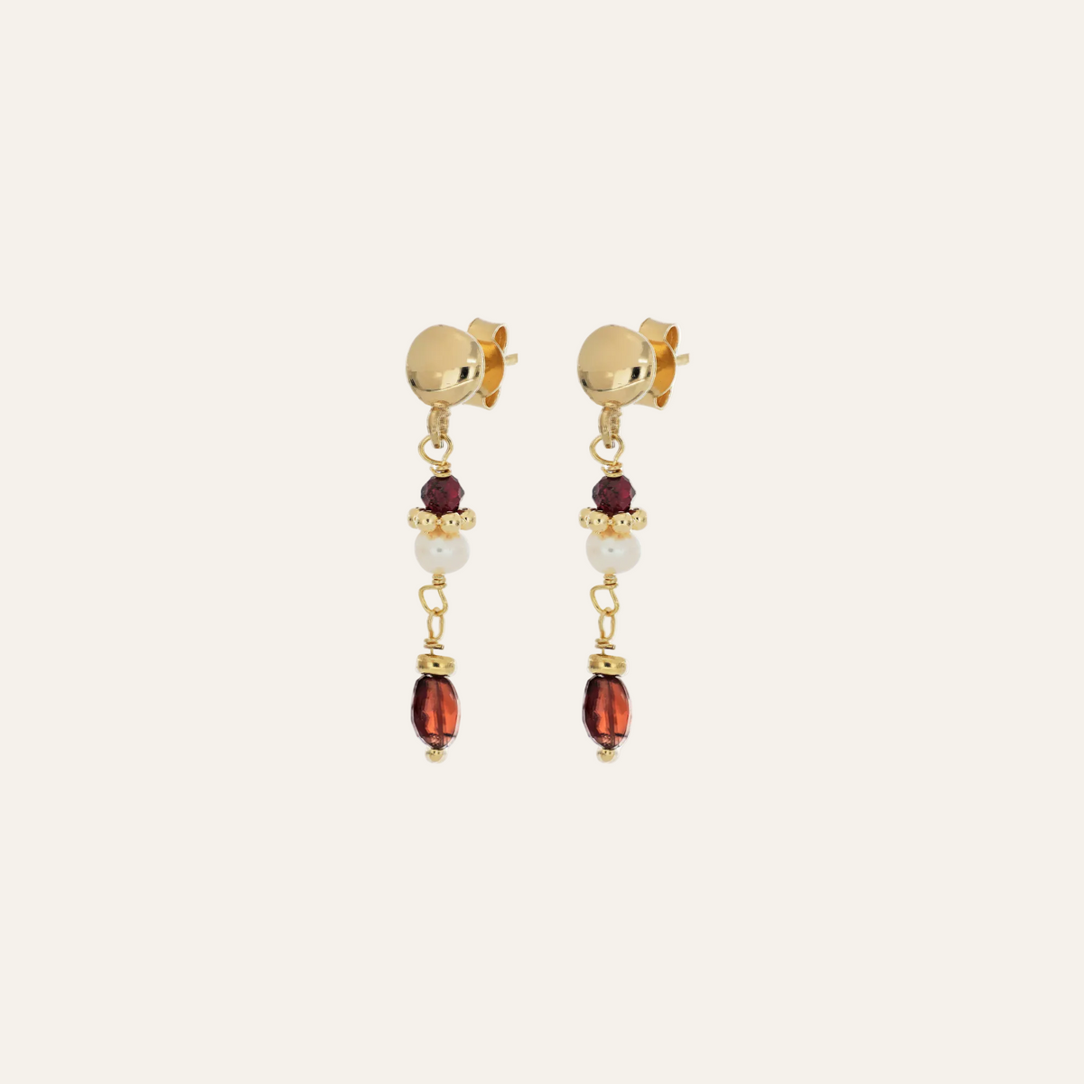 Garnet and Natural Pearl Earrings | From Flower to Flower