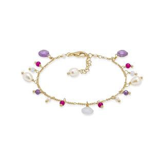 Mixed Amethyst Gemstones and Pearls Bracelet | Rose