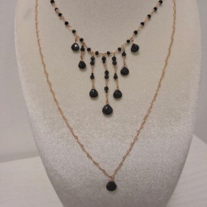 Double strand necklace with semi-precious drop pendants