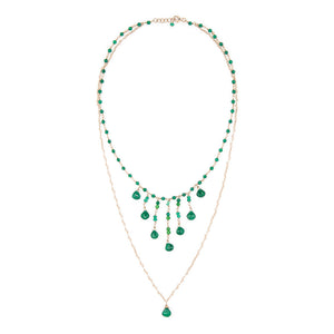 Double strand necklace with semi-precious drop pendants