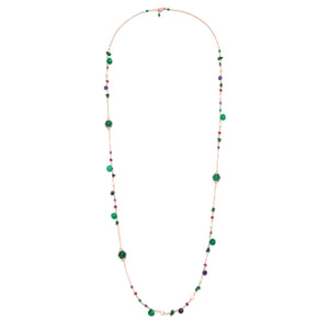 Collana con agata verde, corindone rubino, ametiste e perle naturali